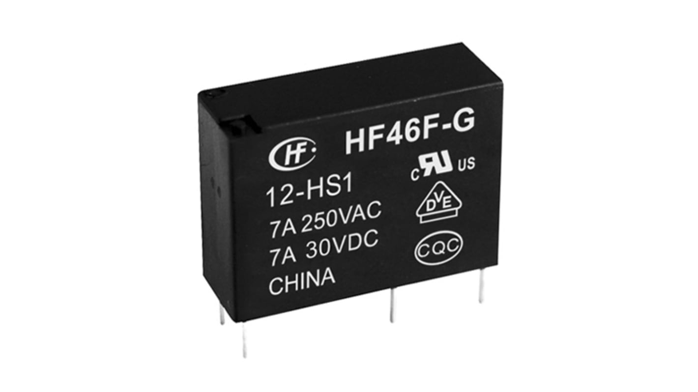 Relé de potencia sin enclavamiento Hongfa Europe GMBH HF46F-G de 1 polo, SPST, bobina 3V dc, 10A, Montaje en PCB