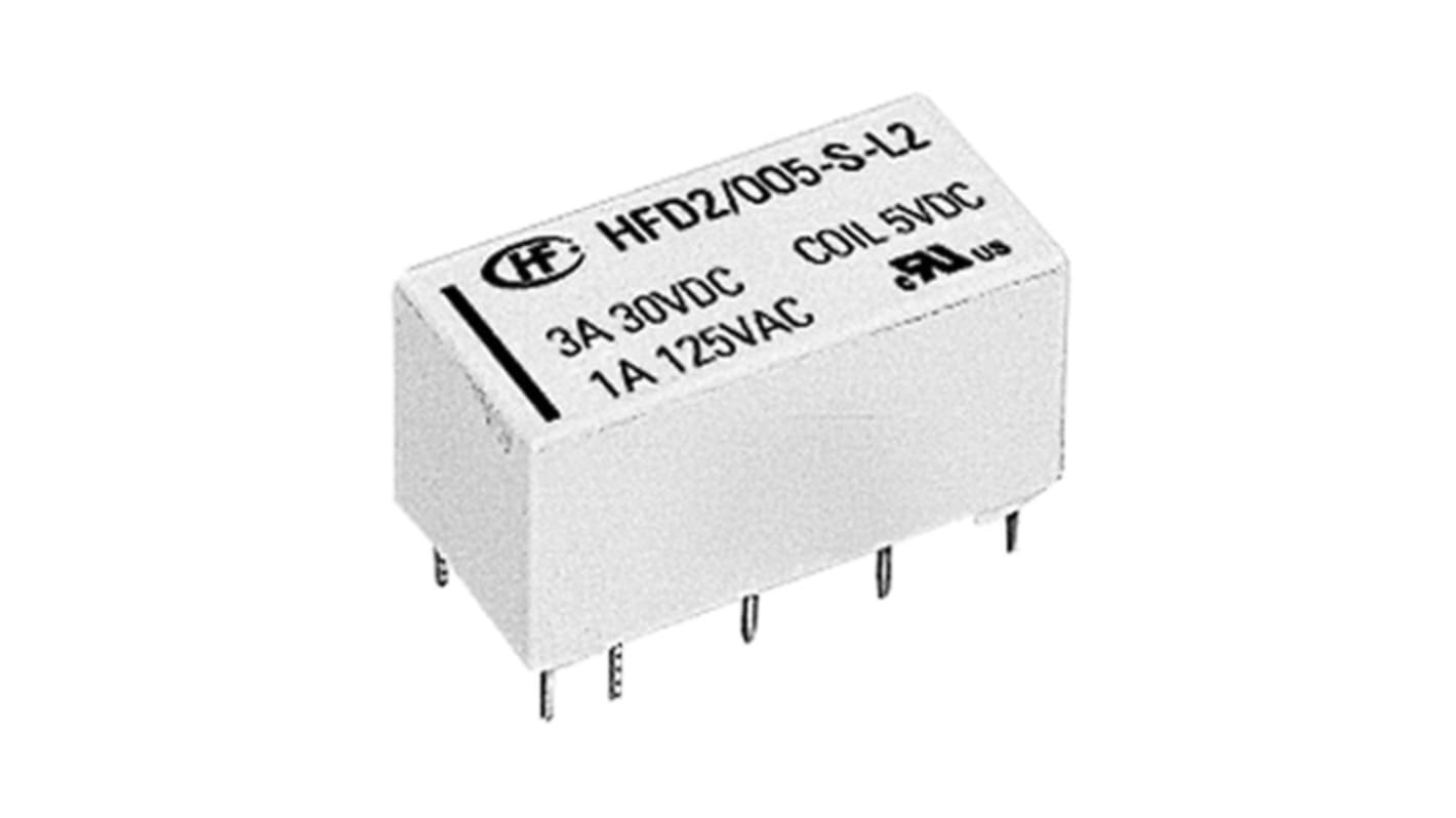 Relé de señal sin enclavamiento Hongfa Europe GMBH HFD2, DPDT, 24V dc, 3 A dc, 2 A ac, montaje en PCB