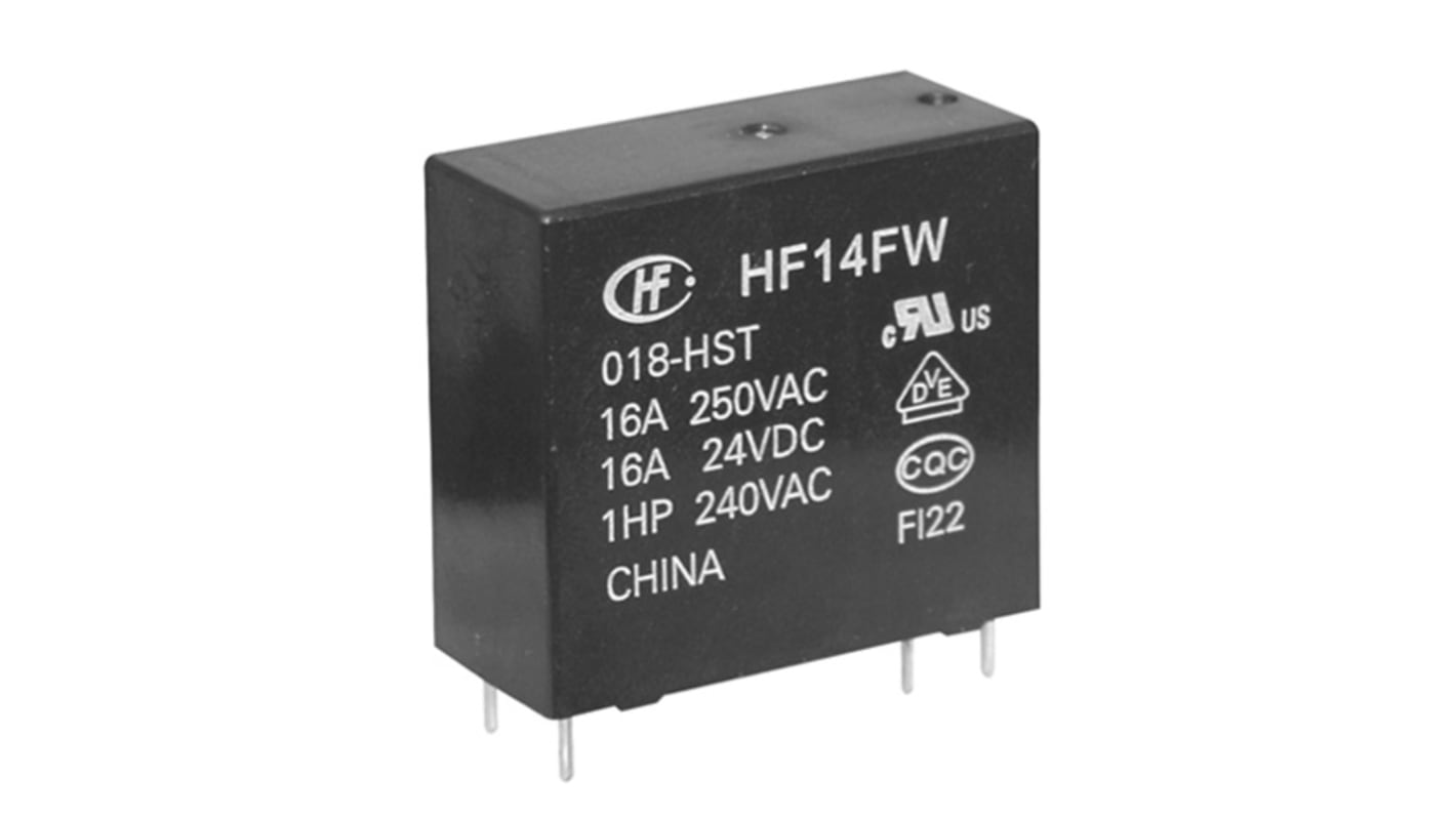 Hongfa Europe GMBH PCB Mount Power Relay, 24V dc Coil, 16A Switching Current, SPST