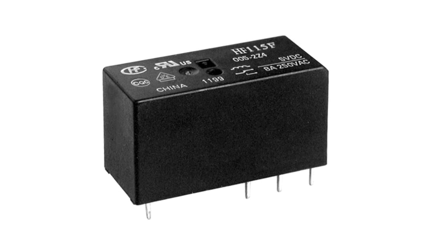 Hongfa Europe GMBH PCB Mount Power Relay, 12V dc Coil, 8A Switching Current, DPDT