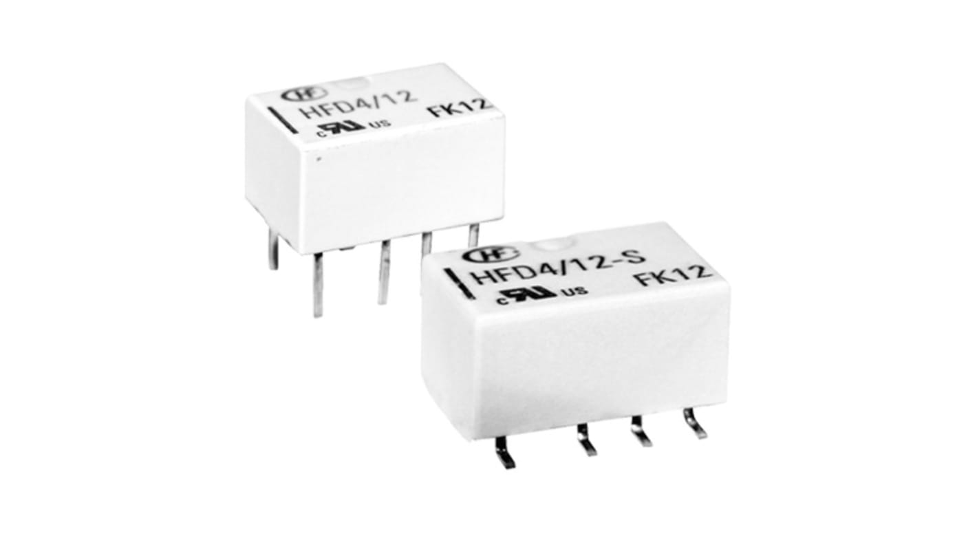 Hongfa Europe GMBH PCB Mount Signal Relay, 12V dc Coil, 2A Switching Current, DPDT