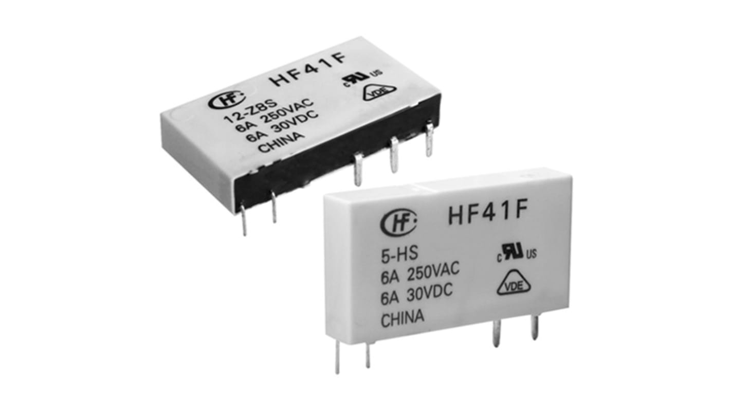 Hongfa Europe GMBH PCB Mount Power Relay, 12V dc Coil, 6A Switching Current, SPST