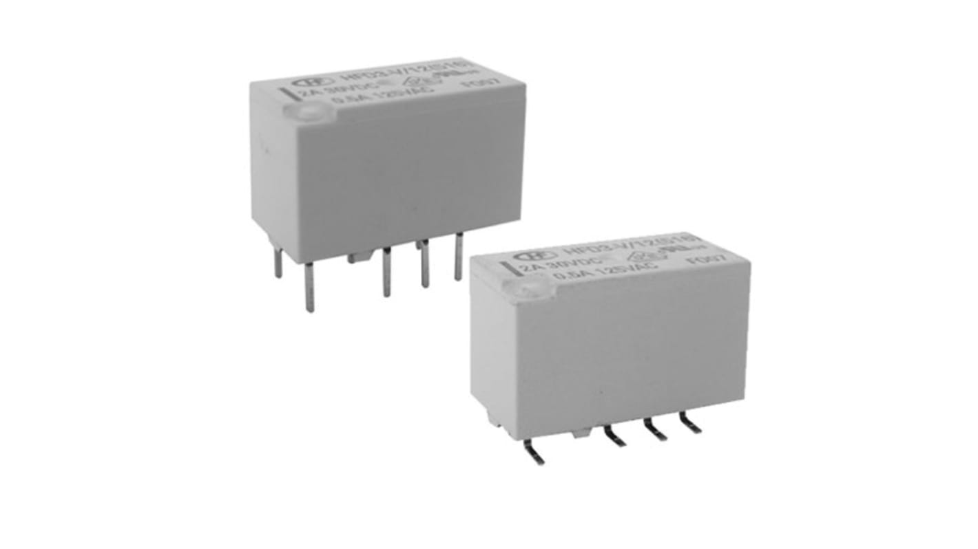 Relé de señal sin enclavamiento Hongfa Europe GMBH HFD3-V, DPDT, 12V dc, 2 A dc, 1 A ac, montaje en PCB