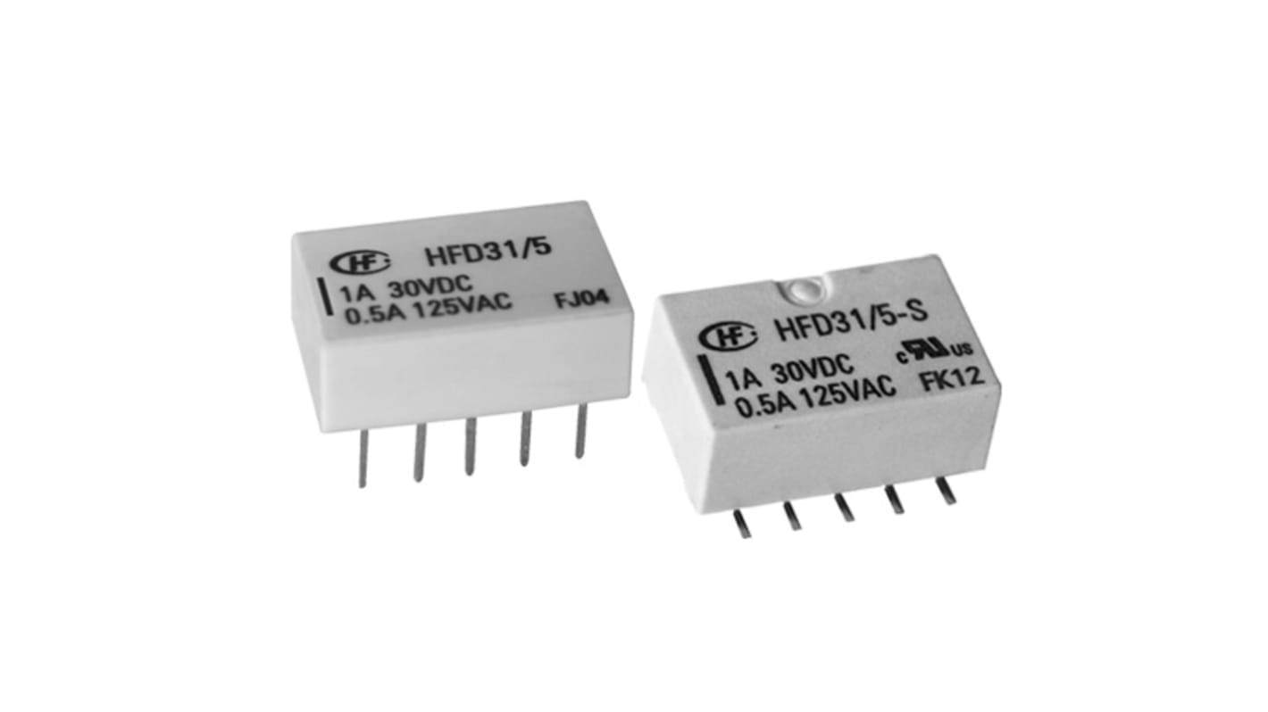 Relé de señal sin enclavamiento Hongfa Europe GMBH HFD31, DPDT, 24V dc, 2 A dc, 0,5 A ac, montaje en PCB