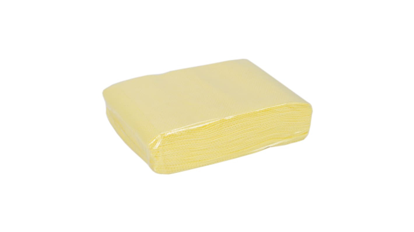 RS PRO Yellow Cloths for Heavy Duty Wiping, Box of 25, 49 x 38cm, Repeat Use