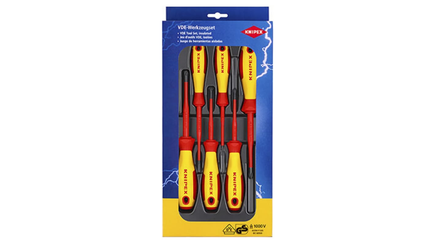 Knipex 00 20 12 V04 PlusMinus Phillips; PlusMinus Pozidriv; Slotted Insulated Screwdriver Set, 6-Piece