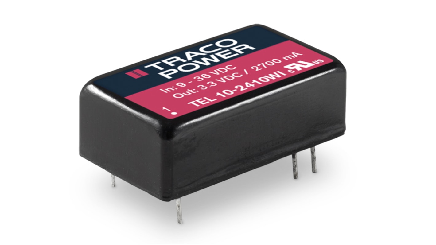 TRACOPOWER TEL 10WI DC-DC Converter, 12V dc/ 833mA Output, 9 → 36 V dc Input, 10W, Through Hole, +88°C Max Temp