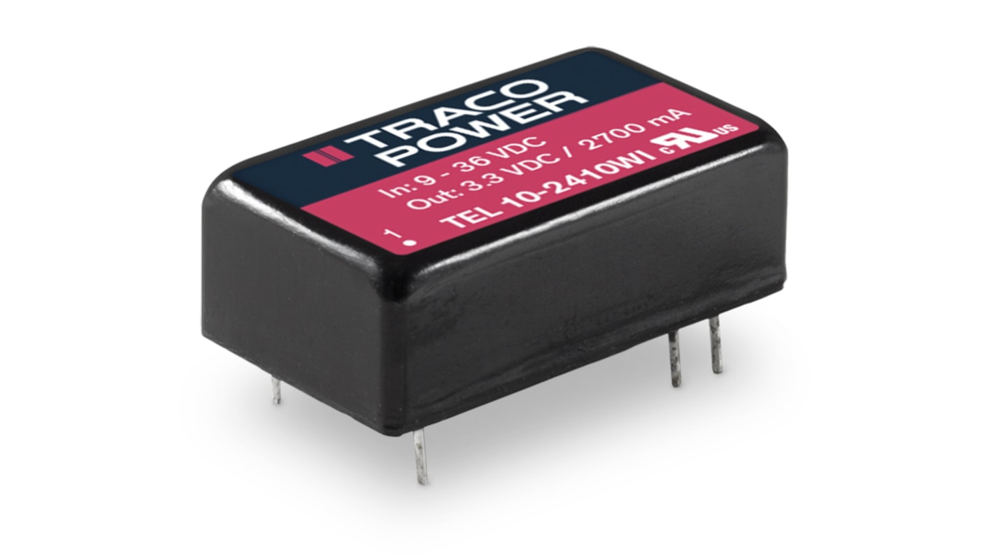 Convertisseur DC-DC TRACOPOWER, TEL 10WI, Montage traversant, 10W, 1 sortie, 12V c.c., 833mA