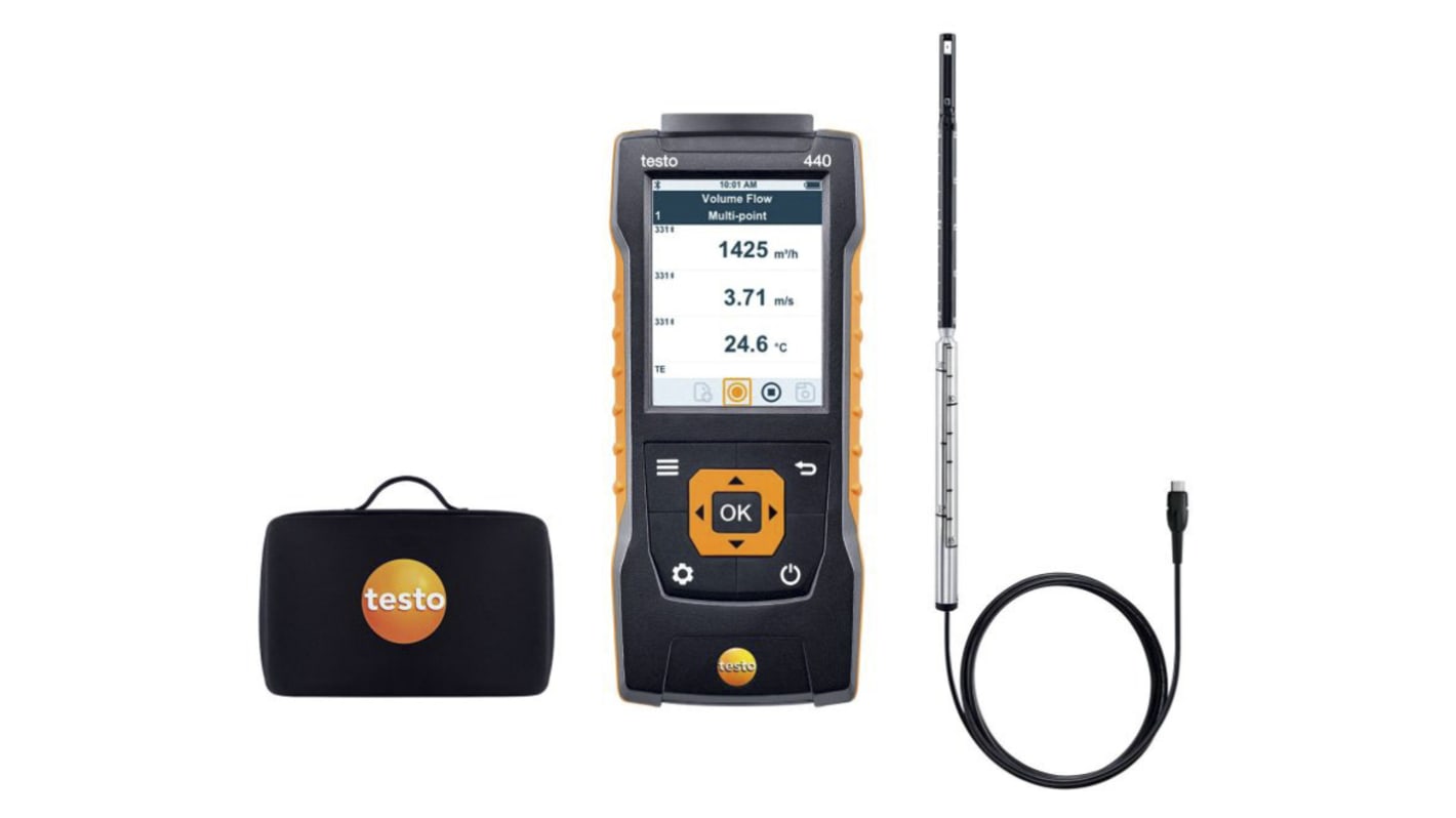 Testo Heißdraht-Kit 440 Anemometer, bis 30m/s +1370 (Temperature-TC) °C, +150 (Temperature-NTC) °C max.Temp., 0.01m/s,