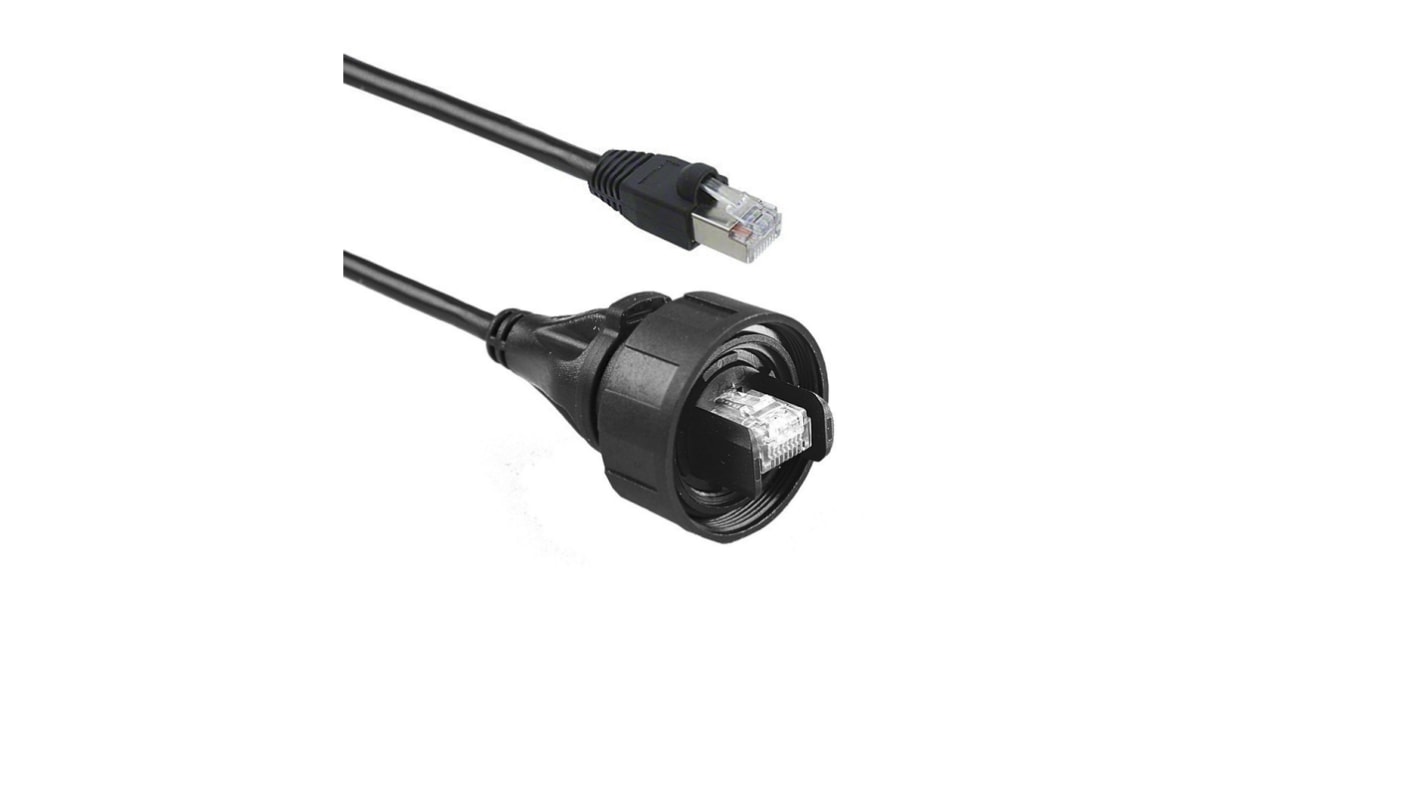 Bulgin PX0897 Ethernetkabel Cat.6a, 2m, Schwarz Patchkabel, A RJ45 S/FTP Stecker, B RJ45, PUR, PVC