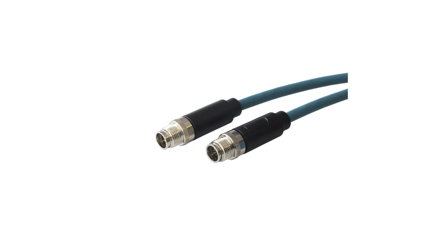 Cable de conexión Bulgin, con. A M12 Macho, 8 polos, con. B M12 Macho, 8 polos, cod.: X, long. 1m, 48 V ac / dc, 0,5