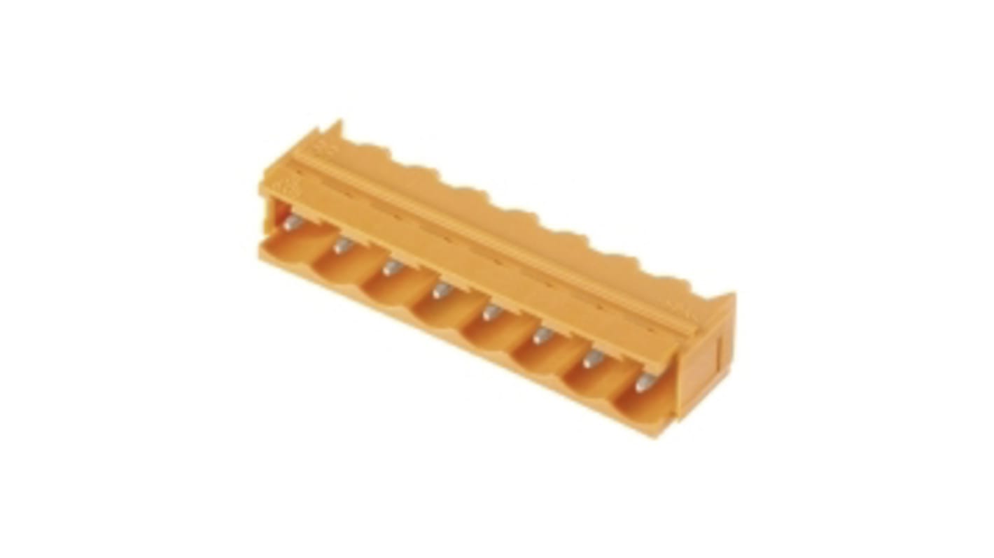 Borne para PCB Macho Ángulo recto Weidmuller de 5 vías , paso 5.08mm, 18.5A, de color Naranja, montaje Montaje en