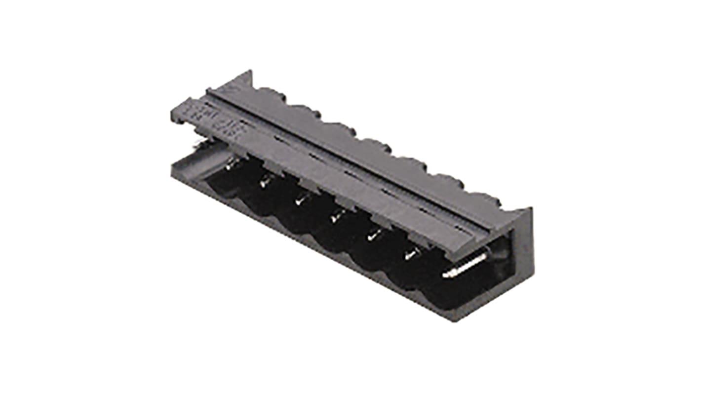 Borne para PCB Macho Ángulo recto Weidmuller de 7 vías , paso 5.08mm, 18.5A, de color Negro, montaje Montaje en