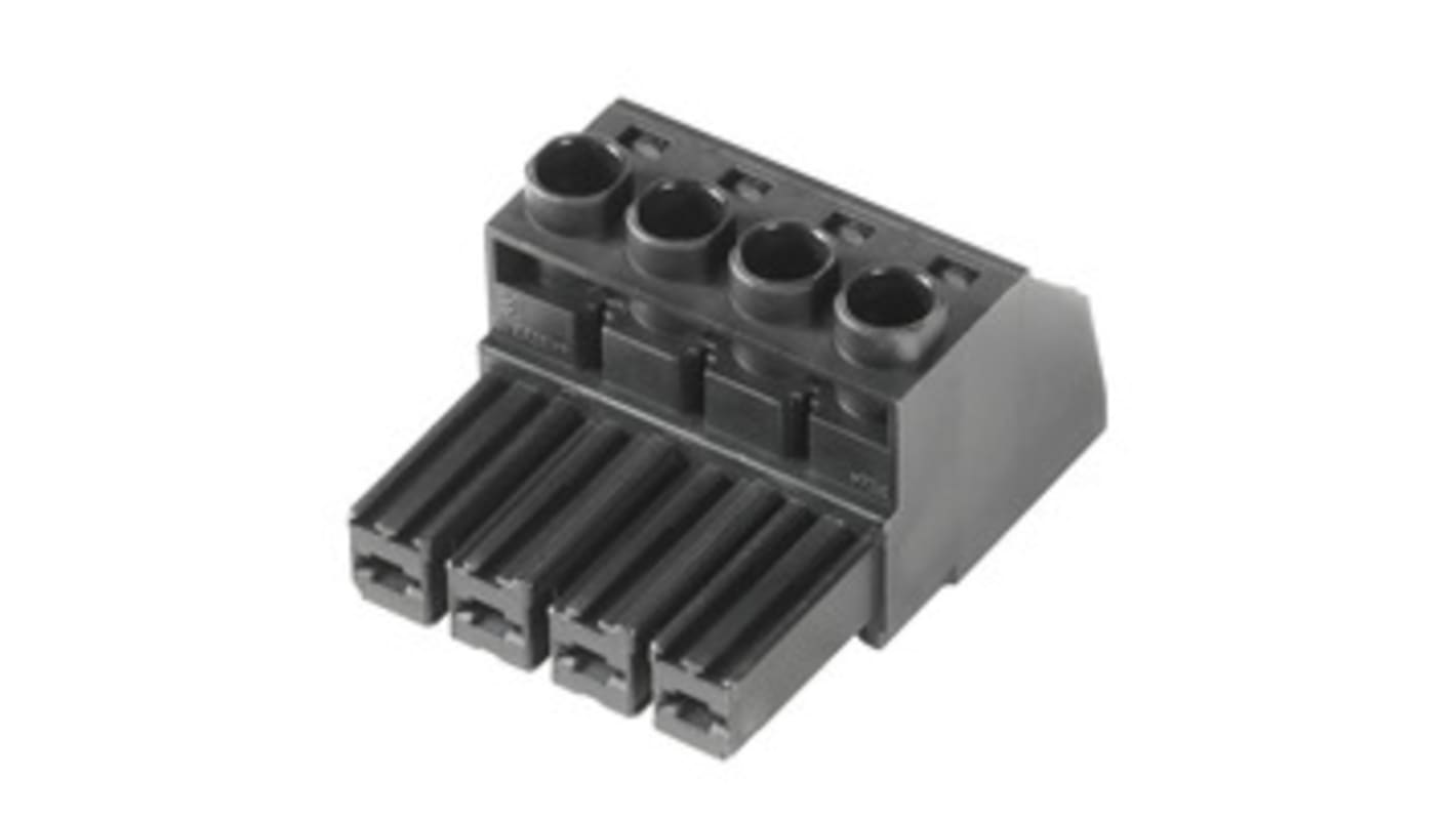 Weidmuller 7.62mm Pitch 4 Way Right Angle Pluggable Terminal Block, Plug, Through Hole, Screw Termination