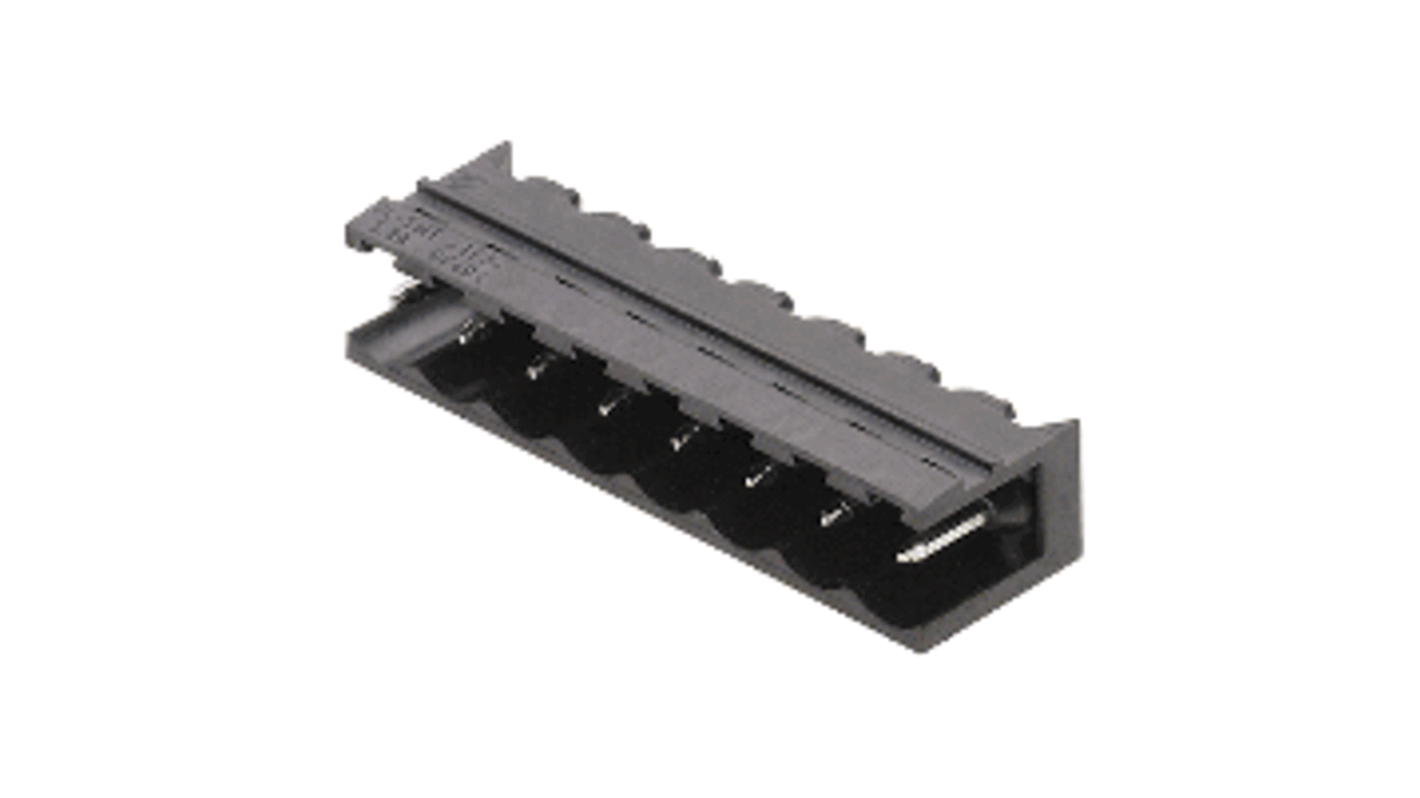 Borne para PCB Macho Ángulo recto Weidmuller de 7 vías , paso 5.08mm, 18.5A, de color Negro, montaje Montaje en