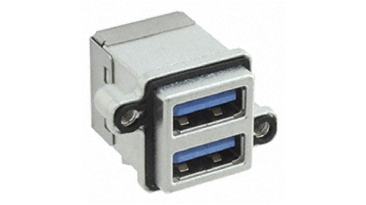 Conector USB Amphenol ICC MUSBR-4193-M0, Hembra, 2 puertos, Ángulo de 90° IP67, Montaje en PCB, Versión 3.0, 500.0 V.,