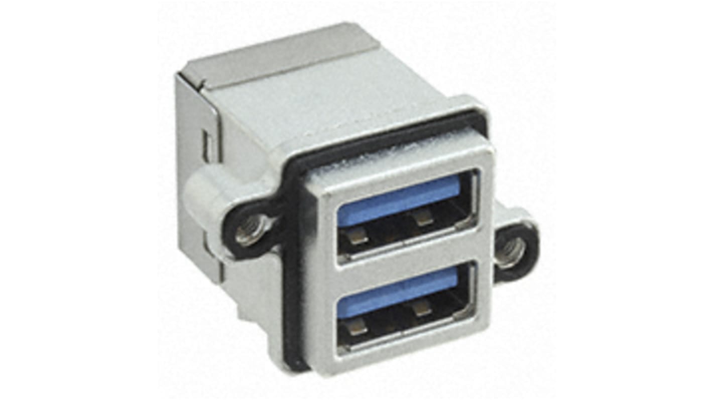 Conector USB Amphenol ICC MUSBR-4593-M0, Hembra, 2 puertos, Recto IP67, Montaje en PCB, Versión 3.0, 500.0 V., 1.5A,