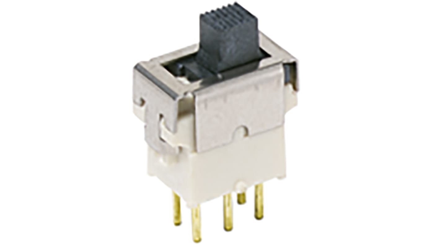 Interruptor de actuador deslizante SPDT, On-Off-On, 100 mA a 4 V dc, Montaje en orificio pasante, IP57