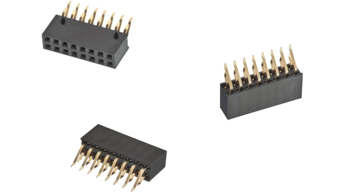Conector hembra para PCB Ángulo de 90° Wurth Elektronik serie WR-PHD 6101, de 16 vías en 2 filas, paso 2.54mm, 250 V,