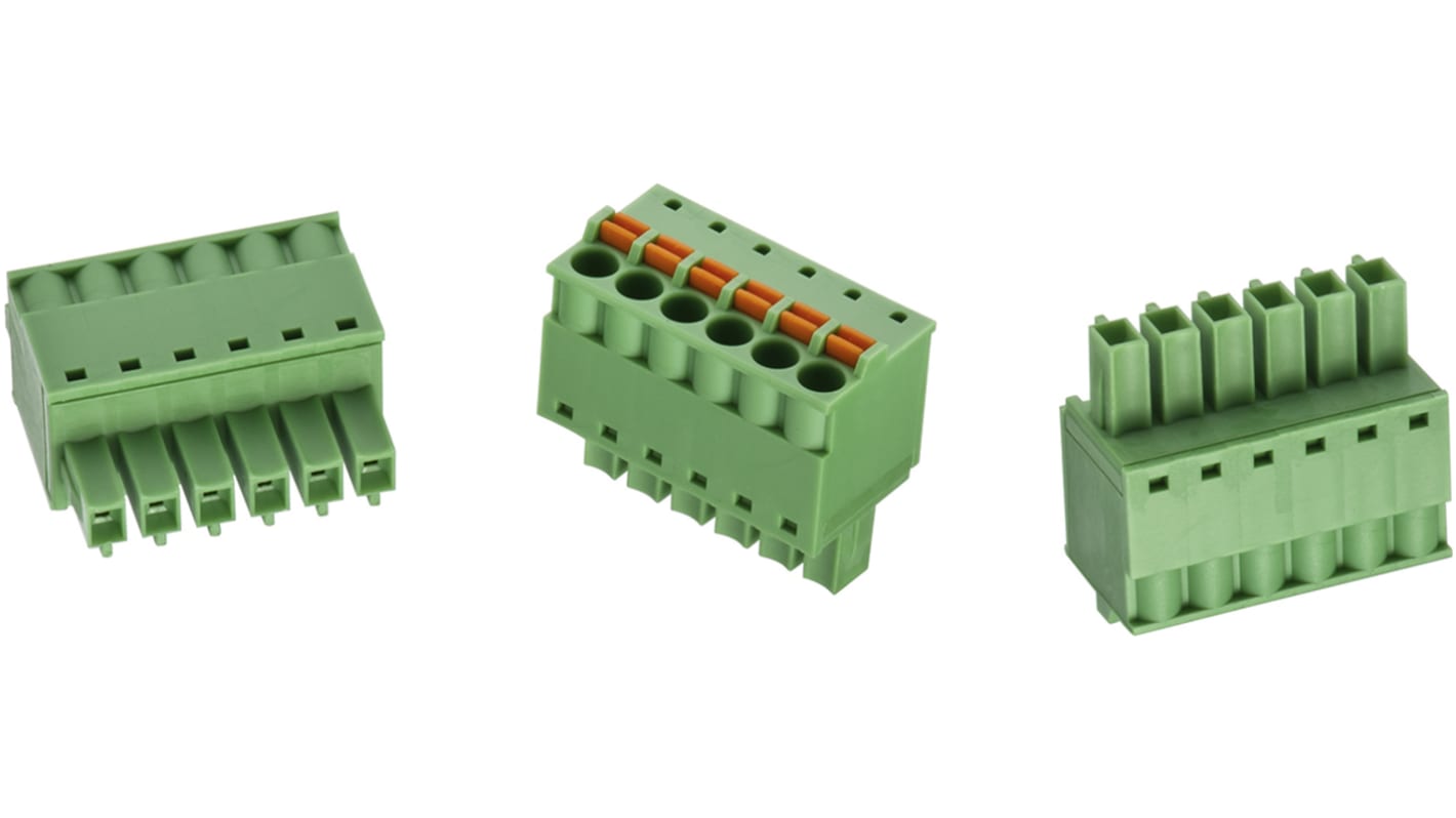 Borne para PCB Hembra Wurth Elektronik de 4 vías , paso 3.81mm, 8A, de color Verde, naranja, montaje Montaje en