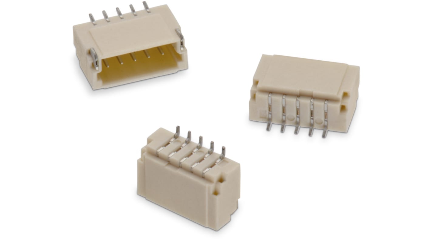 Conector macho para PCB Wurth Elektronik serie WR-WTB de 5 vías, 1 fila, paso 1.0mm, para soldar, Montaje Superficial