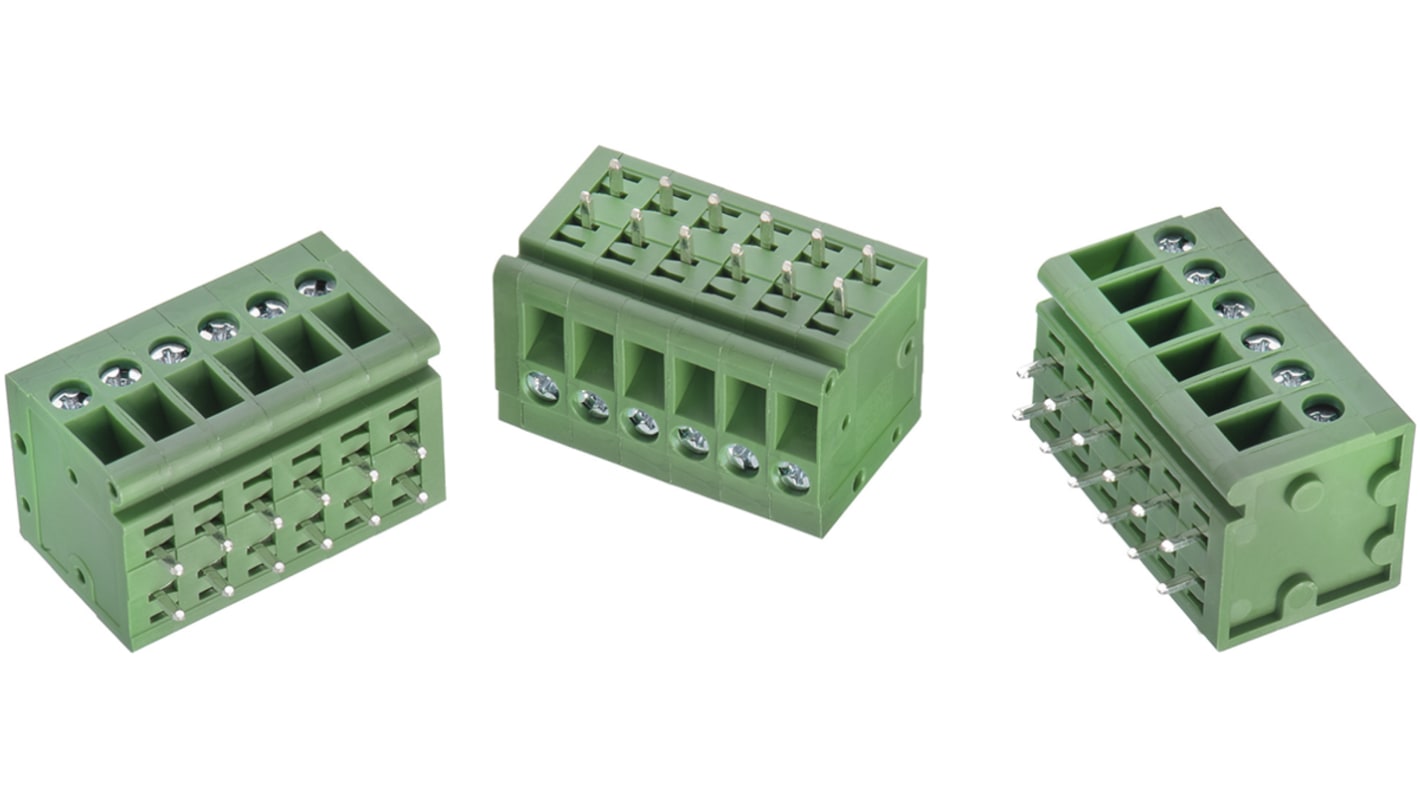 Borne para PCB Macho Wurth Elektronik de 2 vías , paso 5mm, 20A, de color Verde, montaje Montaje en orificio pasante,