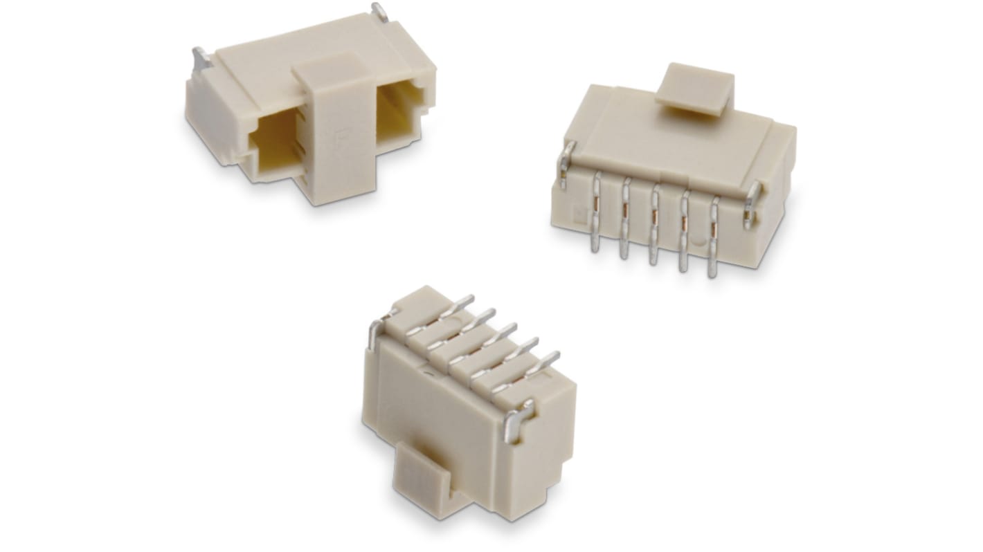 Conector macho para PCB Wurth Elektronik serie WR-WTB de 6 vías, 1 fila, paso 1.0mm, para soldar, Montaje Superficial
