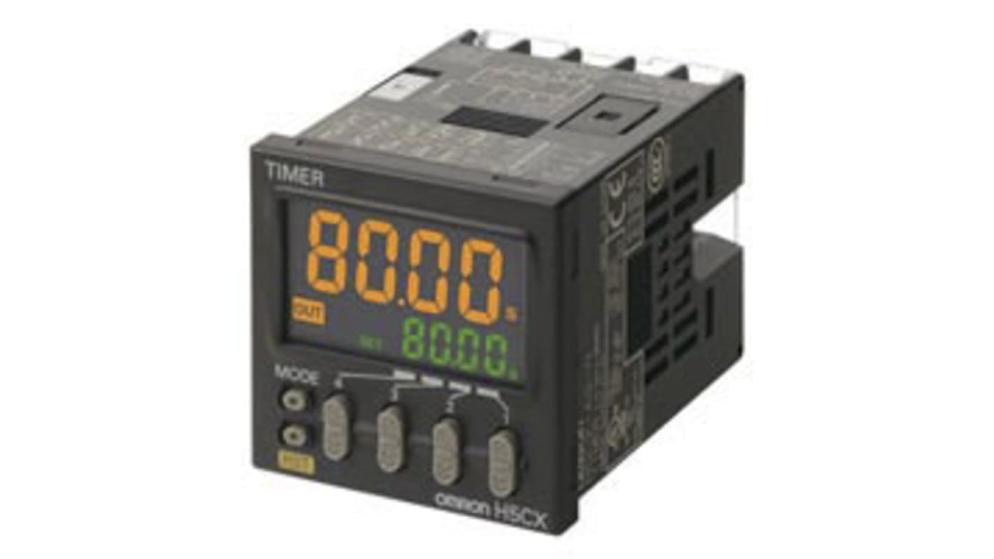 Relais temporisé Omron H5CX, 24 V ac, 12 → 24V c.c., Rail DIN, 2 contacts