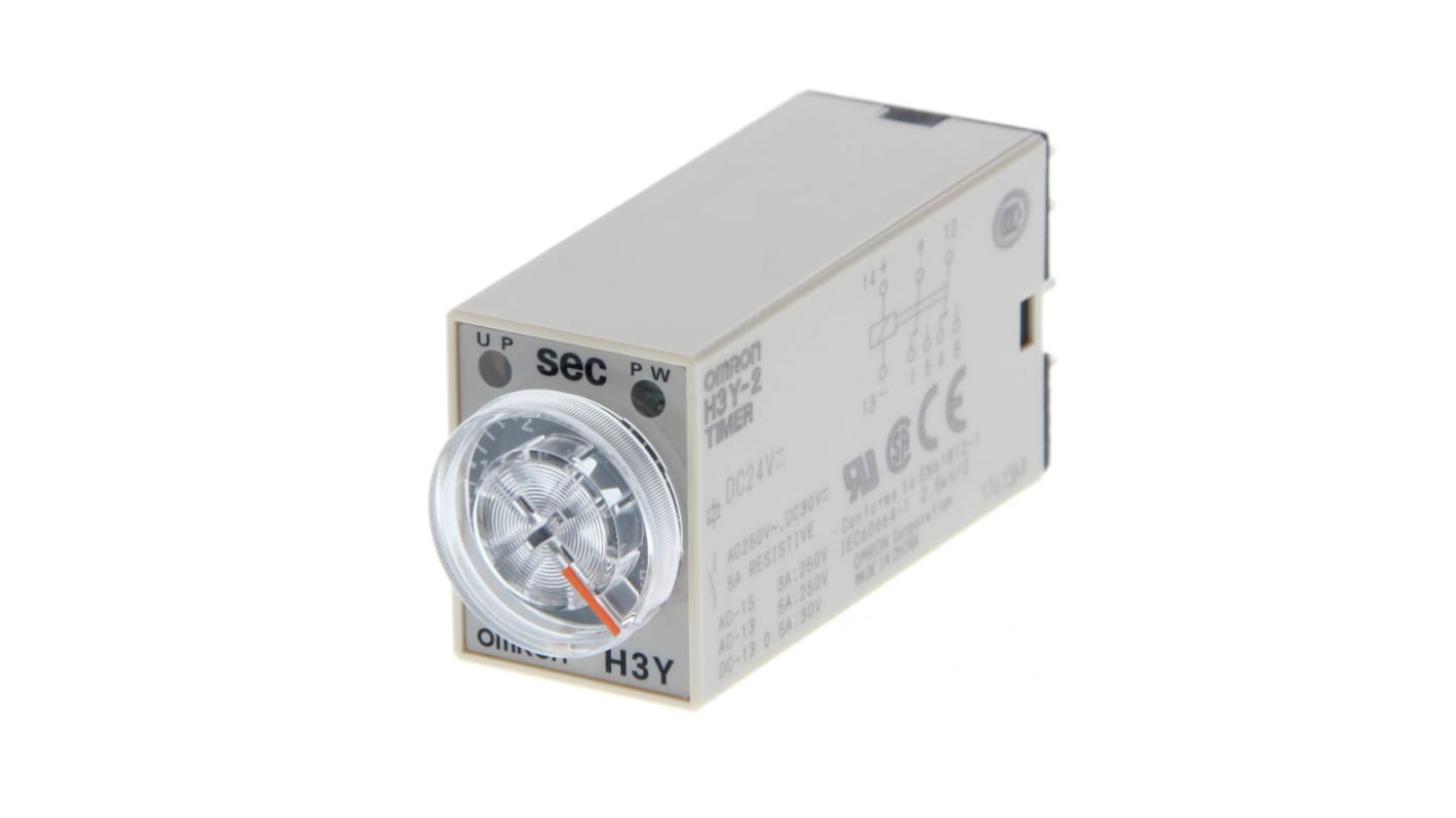 Omron H3Y-2 Series DIN Rail Mount Timer Relay, 200 → 230V ac, 2-Contact, 0.04 - 30s, 1-Function, DPDT