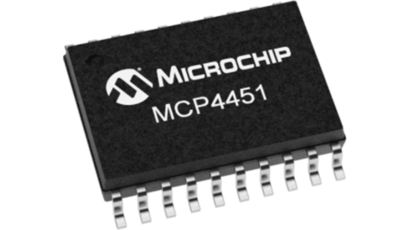 Potentiomètre numérique, MCP4451-503E/ST, 50kΩ, Série-I2C, Linéaire, 257 positions, TSSOP, 4 voies