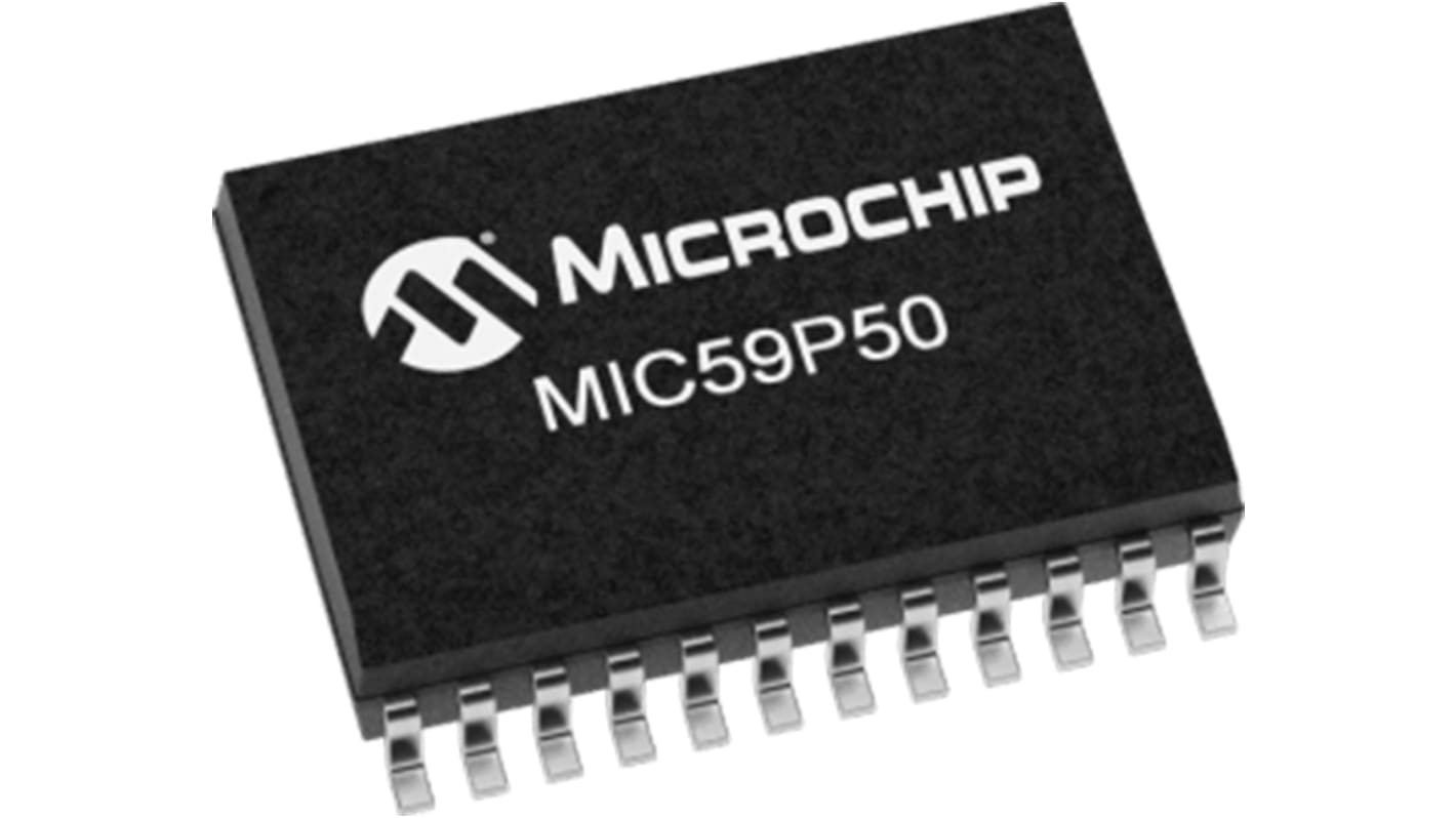 Przerzutnik, Typ SR, MIC59P50YWM, SMD, 8-Bit 24-pinowy, SOIC, wy: typu OC, 1-kanałowy, Microchip