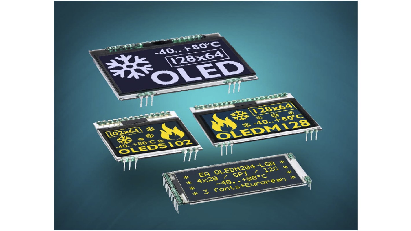 Display OLED Display Visions, matrice Attivo, Giallo, 128 x 64pixels, Grafica, I2C, SPI Interface Nessuno