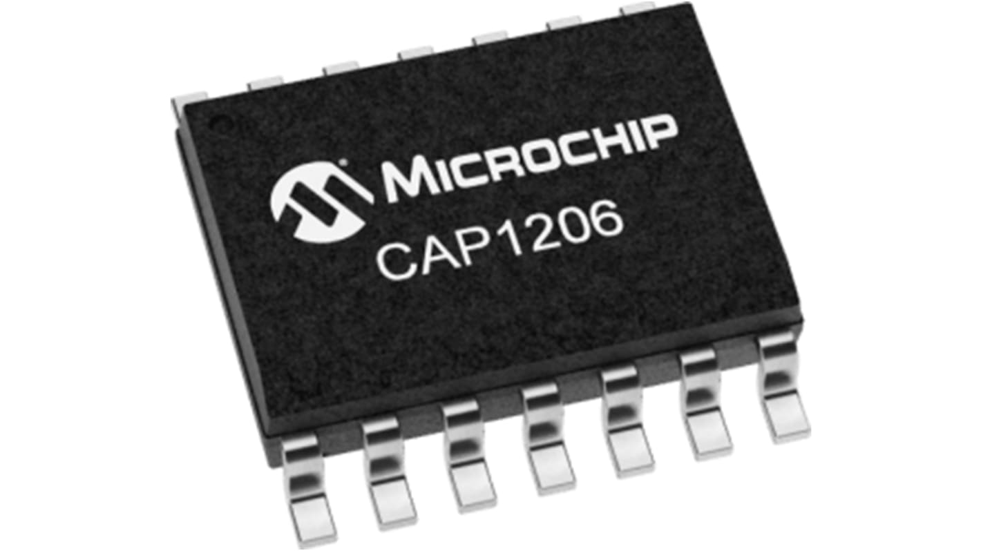 Sensor táctil capacitivo Microchip CAP1206-1-SL, 14 pines, SOIC, Capacitivo CAP1206