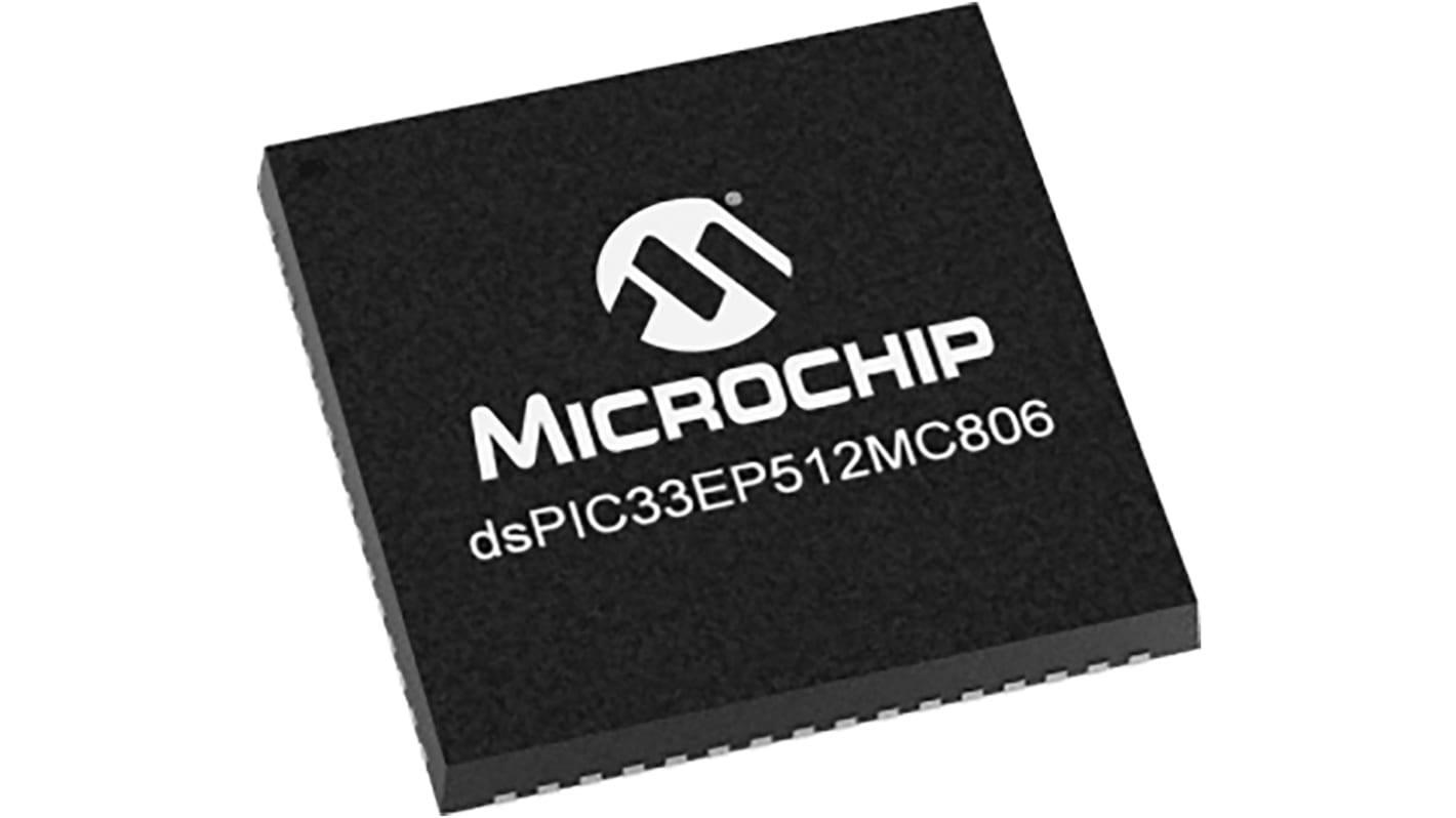 DSPIC33EP512MC806-I/MR Microchip DSPIC, 16bit Digital Signal Processor 60MHz 536 kB Flash 64-Pin QFN