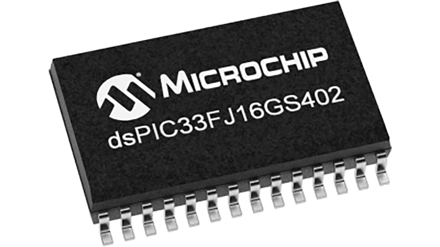 Processeur signal numérique, DSPIC33FJ16GS402-I/SO, AEC-Q100 16bit, 40MHz, 16 Ko Flash, 1 (8 x10 bits) ADC, SOIC 28 .