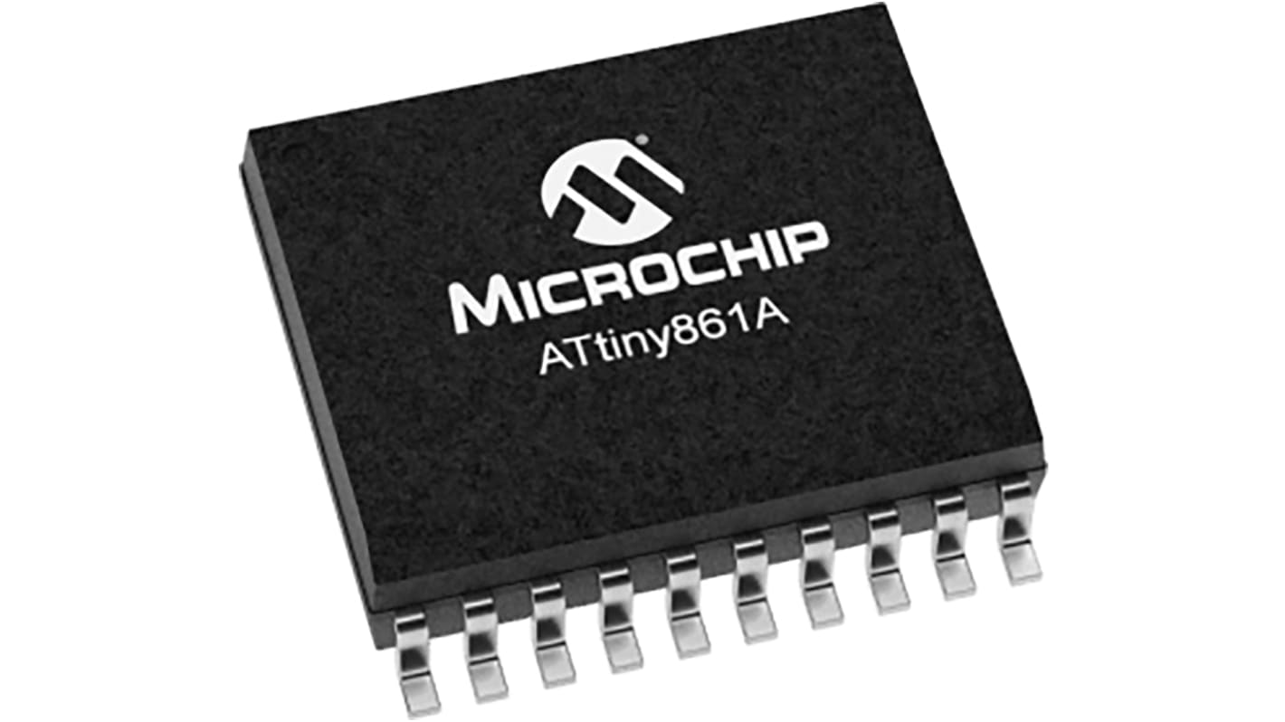 Microcontrolador Microchip ATTINY861A-SUR, núcleo AVR de 8bit, RAM 512 B, 20MHZ, SOIC de 20 pines