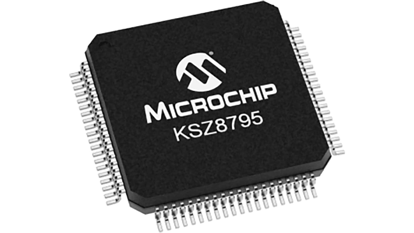 Circuit intégré pour commutateur Ethernet, KSZ8795CLXIC, GMII,RGMII,MII,RMII, 10/100Mbps LQFP 3,3 V, 80 broches