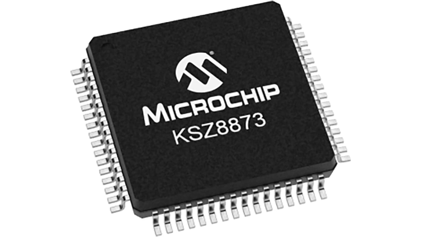 Microchip KSZ8873RLLI, Switch IC, 10/100Mbps RMII, 3.3 V, 64