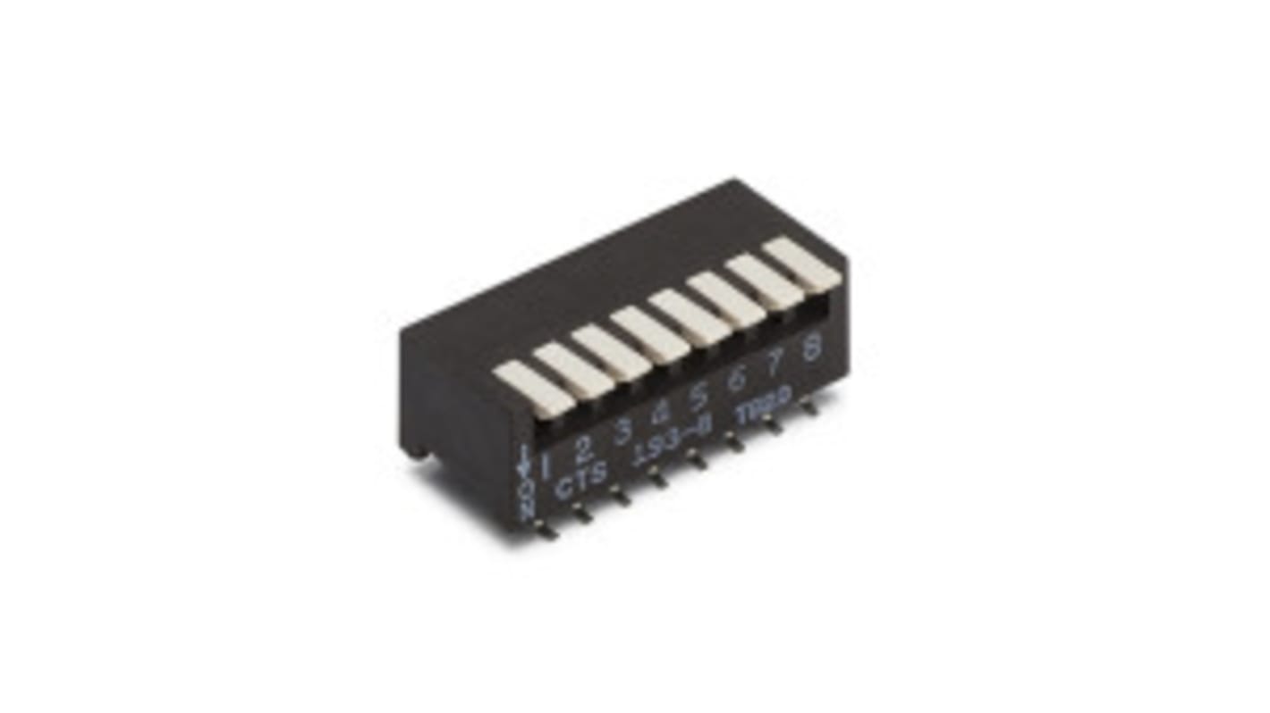 CTS THT DIP-Schalter Gleiter 8-stellig, 1-poliger Ein/Ausschalter, Kupferkontakte 0,1 (schaltend) mA, 100 (nicht