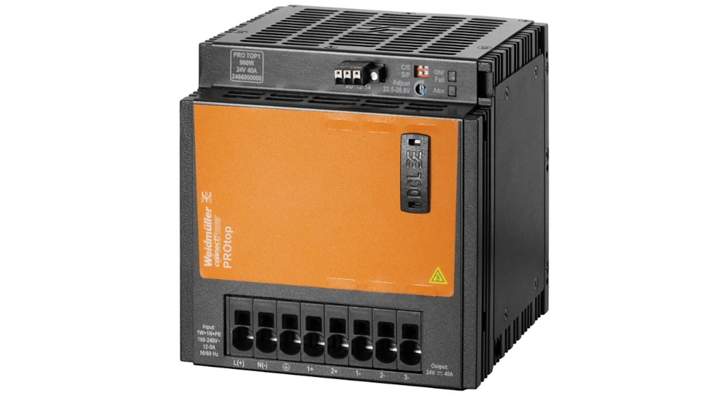 Weidmüller Pro Top Switch Mode DIN Rail Power Supply, 100 → 277 V ac / 120 → 340V dc ac, dc Input, 24V dc