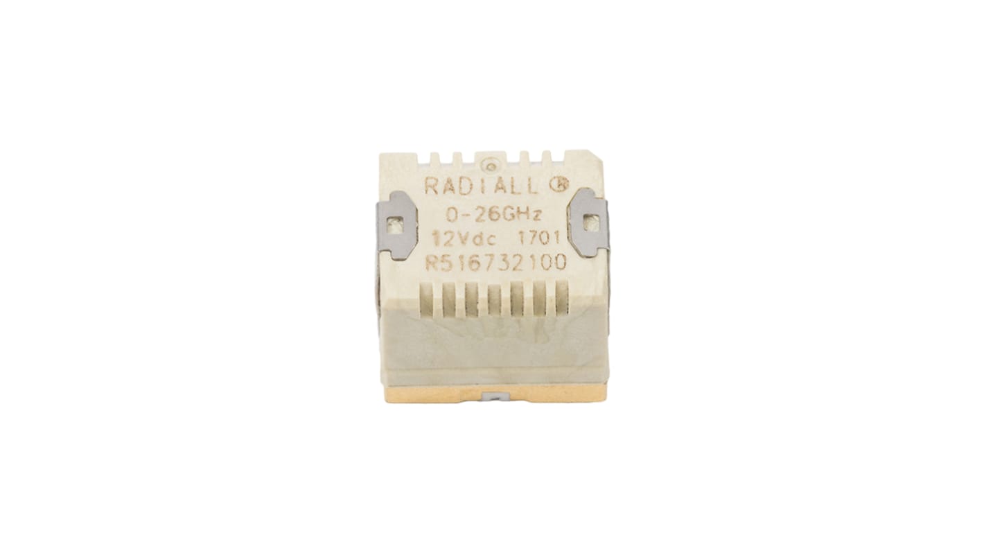 Relé de alta frecuencia con enclavamiento Radiall, SPDT, bobina 12V dc / 8GHz, imp. 50Ω, montaje en PCB