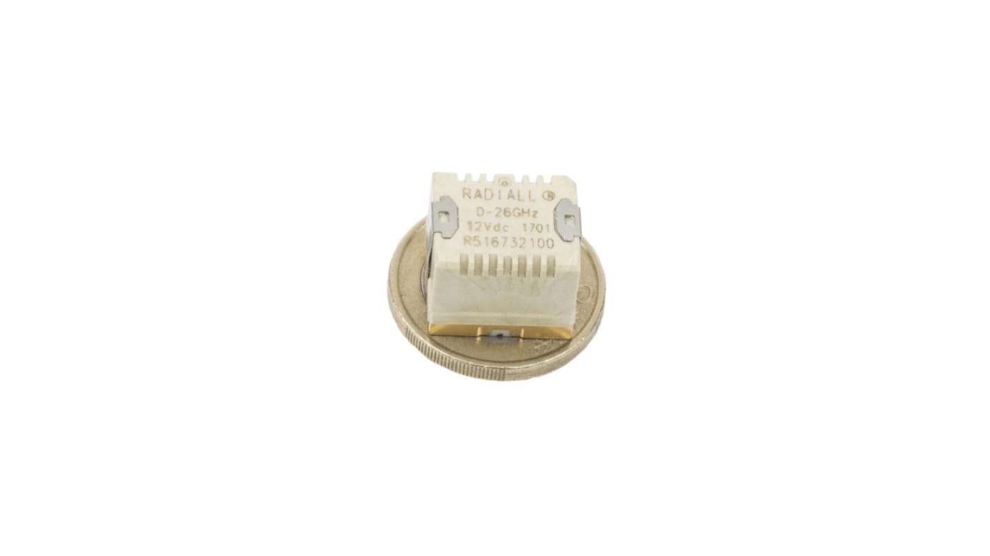 Relé de alta frecuencia Radiall, SPDT, bobina 24V dc / 8GHz, imp. 50Ω, montaje en PCB