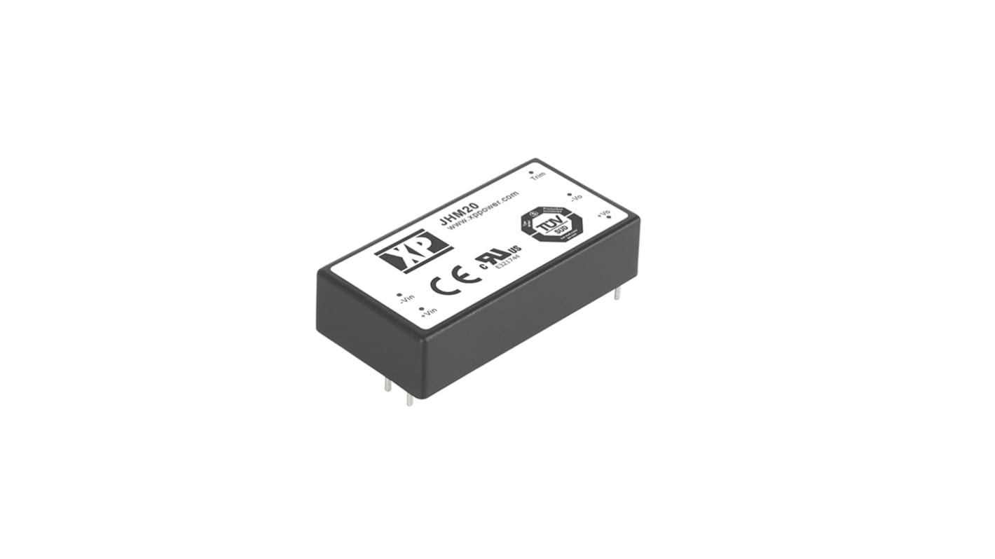 XP Power JHM20 DC-DC Converter, ±12V dc/ ±835mA Output, 9 → 18 V dc Input, 20W, Through Hole, +80°C Max Temp