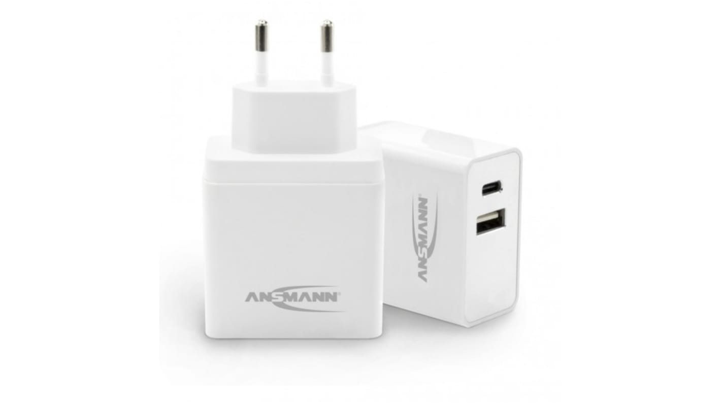 Ansmann 100-240V ac, 5V dc, 2 salidas, Adaptador USB, 4800mA, Conector macho europeo