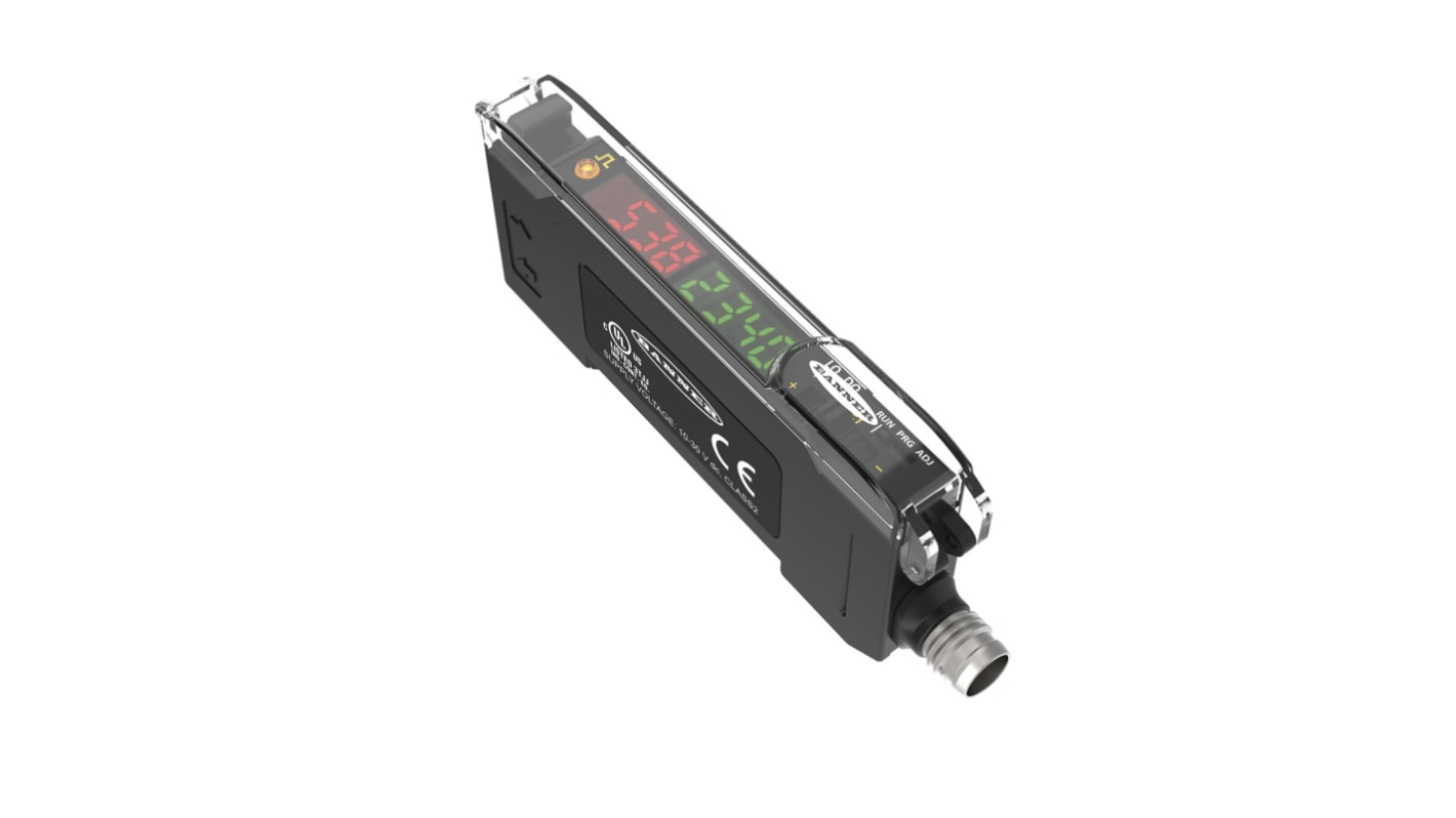 Amplificador de fibra Banner con luz LED Rojo, alcance 1.100 mm, salida PNP, Push-pull, interfaz IO-Link, 960 mW, 10
