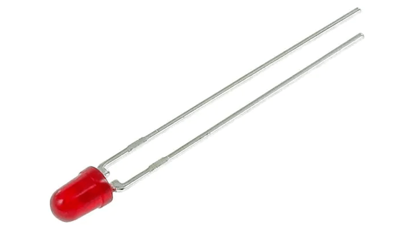 Broadcom LED, 2 tüskés, furatos, Vörös, 626 nm, 2,3 mcd, 1,7 V, 50°, HLMP sorozat, 3 mm (T-1)