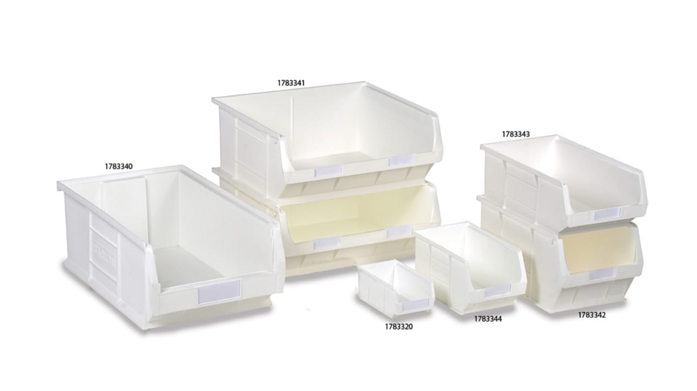 RS PRO Félig nyitott elejű konténer 31.4L Fehér, PP, 200mm x 520mm x 310mm