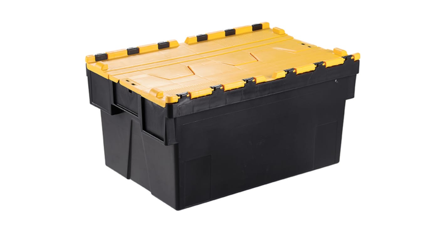 RS PRO 77L Yellow PP Attached Lid Container, 600mm x 400mm x 400mm