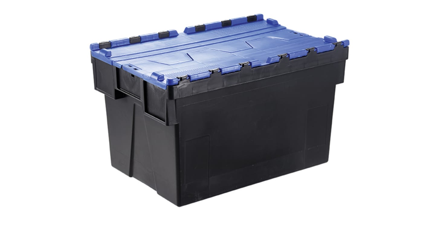 RS PRO 77L Blue PP Attached Lid Container, 600mm x 400mm x 400mm