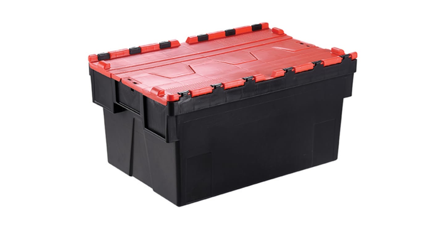 RS PRO 65L Red PP Attached Lid Container, 600mm x 400mm x 365mm